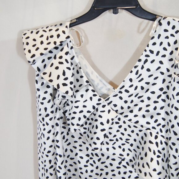 Self-Portrait White Black Dalmatian Print Long Sleeve V-Neck Premium Designer - Picture 6 of 8